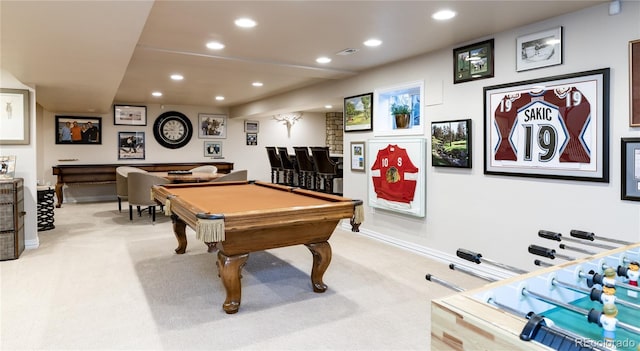 4483 W Cottonwood Pl, Littleton, CO 80123 - game room with light colored carpet, recessed lighting, baseboards, and billiards table