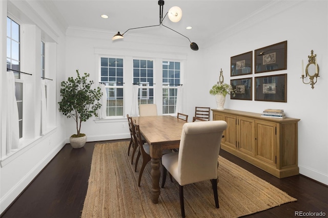 6288 N Dallas St, Denver, CO 80238 - dining room featuring ornamental molding, dark wood-style floors, and recessed lighting