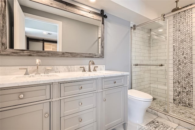 5370 S Jebel St, Centennial, CO 80015 - full bath with a stall shower, double vanity, and marble look tile flooring