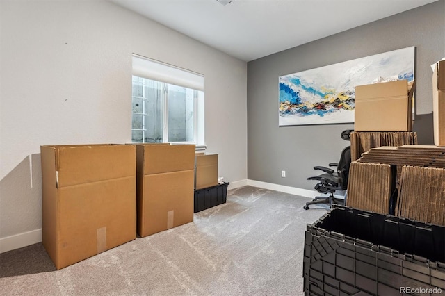 interior space featuring baseboards and carpet
