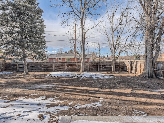 view of yard layered in snow