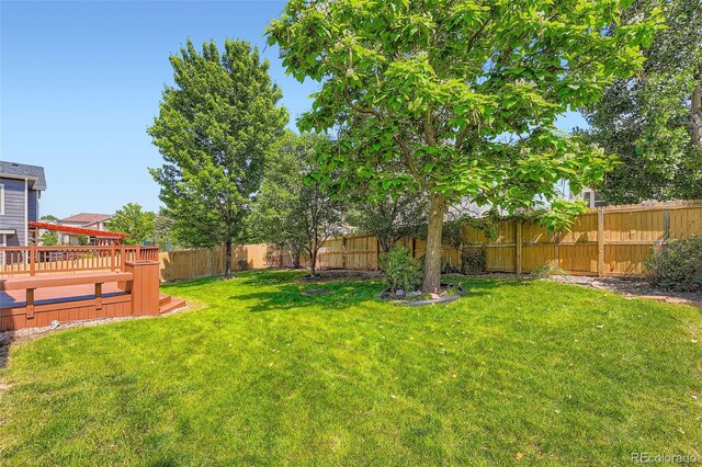 22436 E Maplewood Pl, Aurora, CO 80015 - fenced backyard with a wooden deck