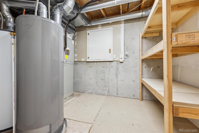 basement featuring gas water heater