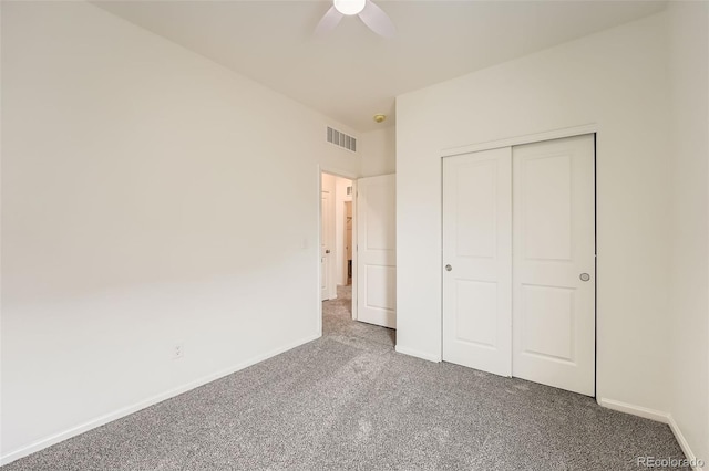 401 Quincy Rr Ave, Keenesburg, CO 80643 - unfurnished bedroom with carpet floors, baseboards, a closet, and a ceiling fan