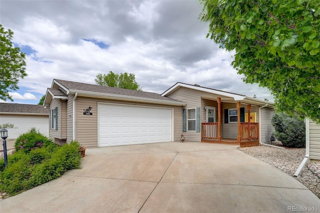 908 Vitala Dr, Fort Collins, CO 80524 - ranch-style house featuring covered porch, an attached garage, concrete driveway, and roof with shingles
