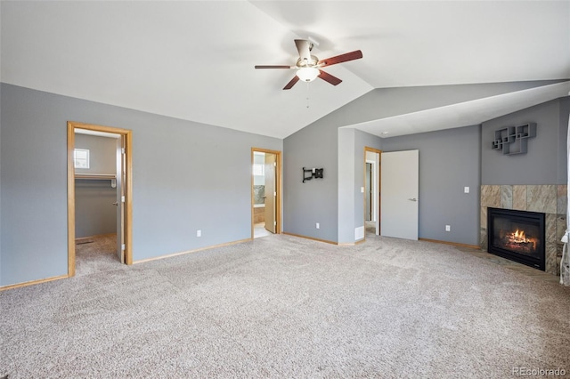 2541 Hot Springs Ct, Colorado Springs, CO 80919 - unfurnished living room with lofted ceiling, a ceiling fan, baseboards, and carpet