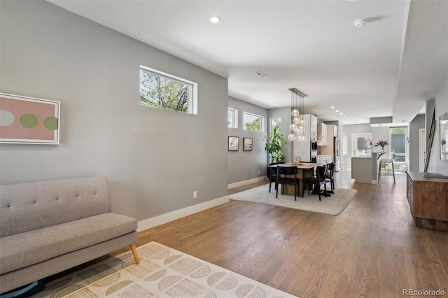 2508 S Pennsylvania St, Denver, CO 80210 - living room featuring baseboards, wood finished floors, and recessed lighting
