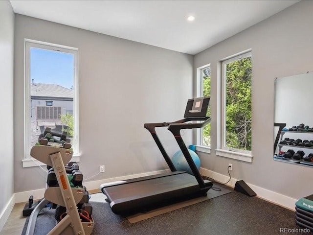 2508 S Pennsylvania St, Denver, CO 80210 - workout room featuring baseboards and recessed lighting