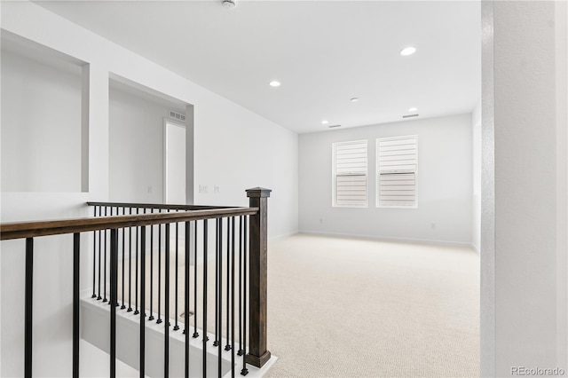 8850 Moonshimmer Trl, Littleton, CO 80125 - hall featuring an upstairs landing, recessed lighting, and carpet floors