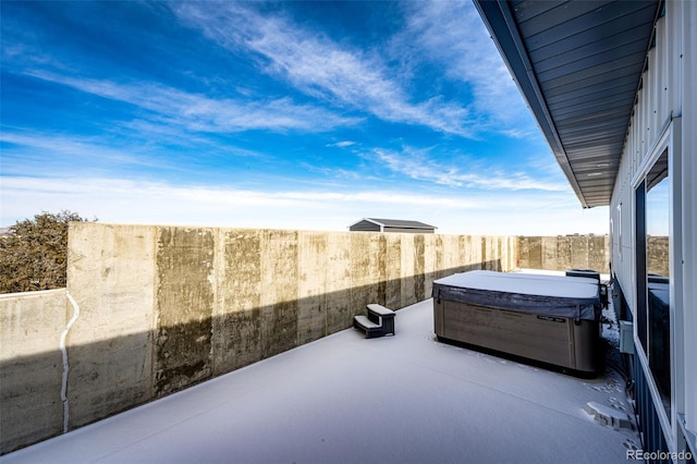 view of patio featuring a hot tub