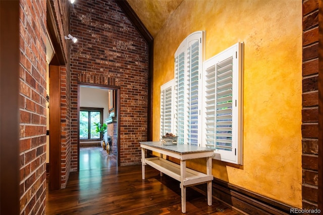 2409 E Cedar Ave, Denver, CO 80209 - corridor with wood-type flooring and high vaulted ceiling