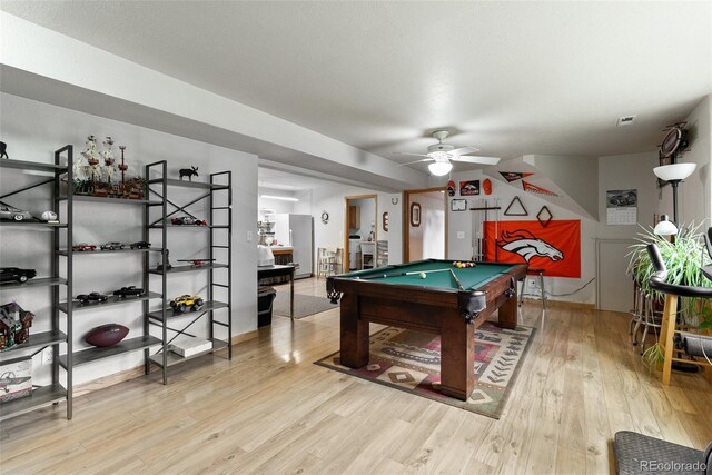 2230 County Road 72, Bailey, CO 80421 - rec room with wood finished floors, a ceiling fan, and billiards table