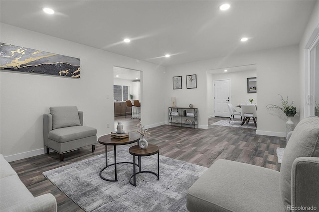 living room featuring recessed lighting and wood finished floors