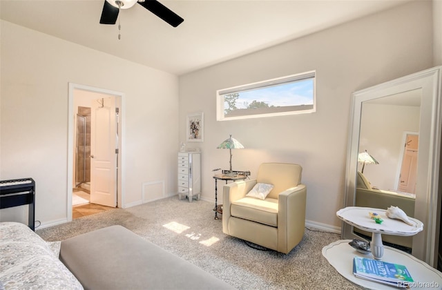 418 Hilltop Cir, Colorado Springs, CO 80905 - bedroom with carpet flooring, ensuite bathroom, and a ceiling fan