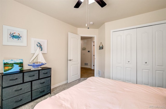 418 Hilltop Cir, Colorado Springs, CO 80905 - carpeted bedroom featuring a closet and ceiling fan
