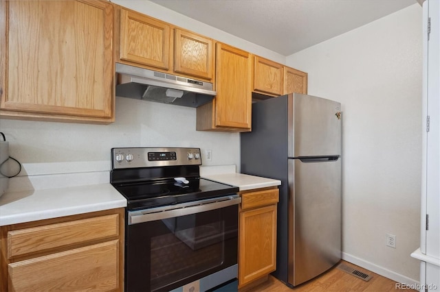 kitchen featuring light wood-type flooring and stainless steel appliances