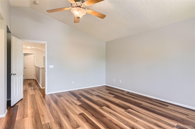 8750 Redwing Ave, Littleton, CO 80126 - unfurnished bedroom with lofted ceiling, a textured ceiling, wood finished floors, baseboards, and a ceiling fan