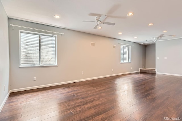 8750 Redwing Ave, Littleton, CO 80126 - empty room featuring a ceiling fan, recessed lighting, baseboards, and dark wood finished floors