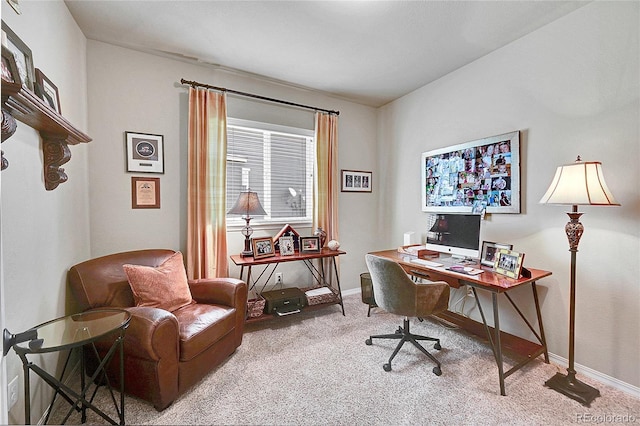office area featuring baseboards and carpet flooring