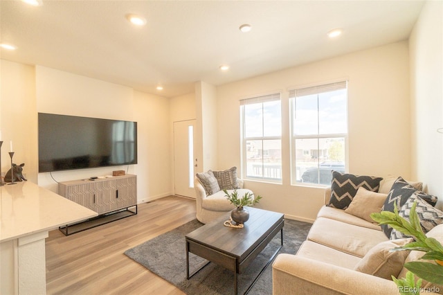 9152 Gladiola Way Unit E, Arvada, CO 80005 - living room with light wood-style floors, recessed lighting, and baseboards
