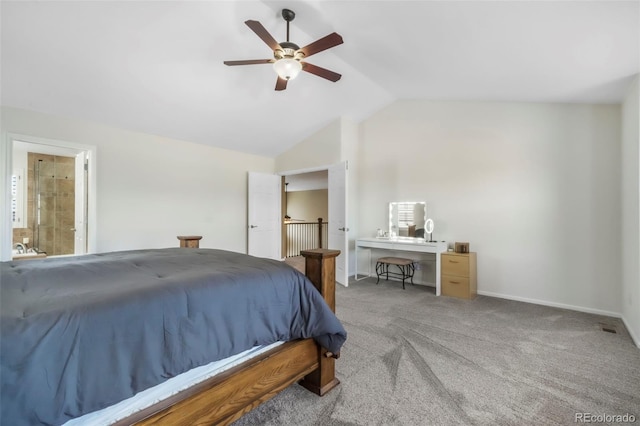 9005 Royal Melbourne Cir, Peyton, CO 80831 - bedroom featuring vaulted ceiling, carpet floors, ceiling fan, and a desk