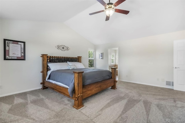 9005 Royal Melbourne Cir, Peyton, CO 80831 - bedroom featuring vaulted ceiling, carpet, and a ceiling fan