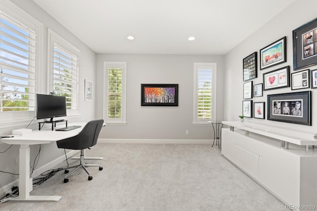 237 Maplehurst Dr, Highlands Ranch, CO 80126 - office with light carpet, baseboards, and recessed lighting