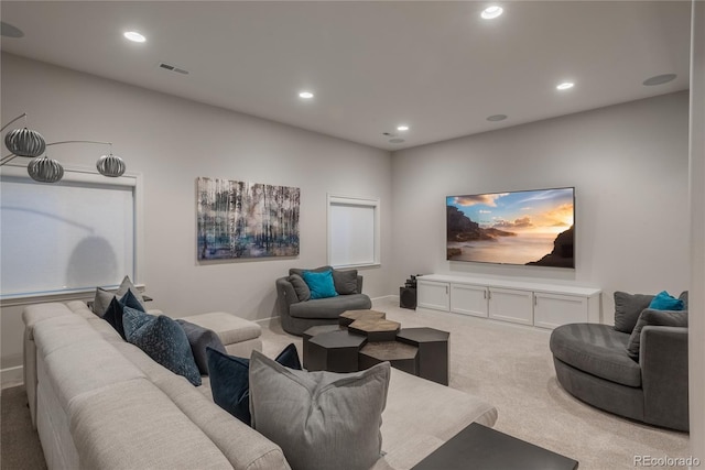 237 Maplehurst Dr, Highlands Ranch, CO 80126 - living room featuring light carpet and recessed lighting