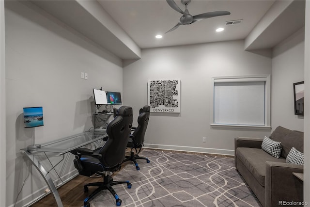 237 Maplehurst Dr, Highlands Ranch, CO 80126 - office area with baseboards, ceiling fan, and recessed lighting