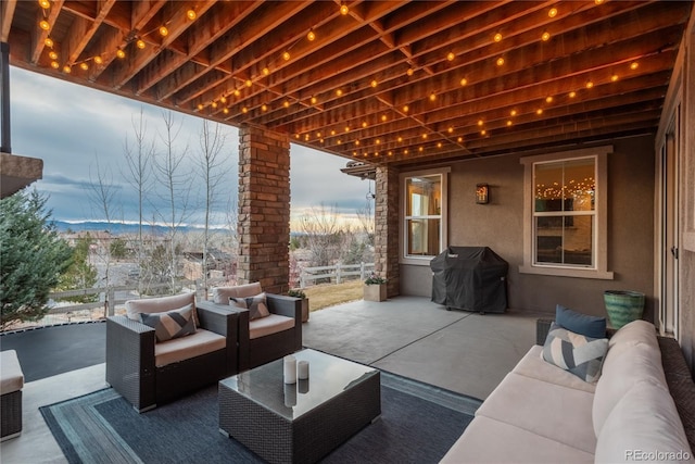 237 Maplehurst Dr, Highlands Ranch, CO 80126 - view of patio featuring outdoor lounge area, grilling area, and a mountain view