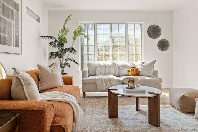 1410 Vine St Unit 3, Denver, CO 80206 - living room featuring crown molding and baseboards