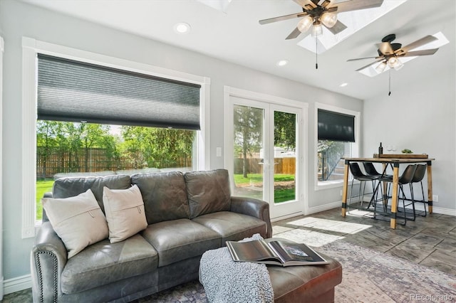 6537 S Brentwood Way, Littleton, CO 80123 - living area featuring baseboards, healthy amount of natural light, a ceiling fan, recessed lighting, and french doors