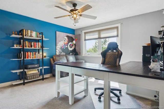 6537 S Brentwood Way, Littleton, CO 80123 - carpeted home office featuring ceiling fan and a textured ceiling