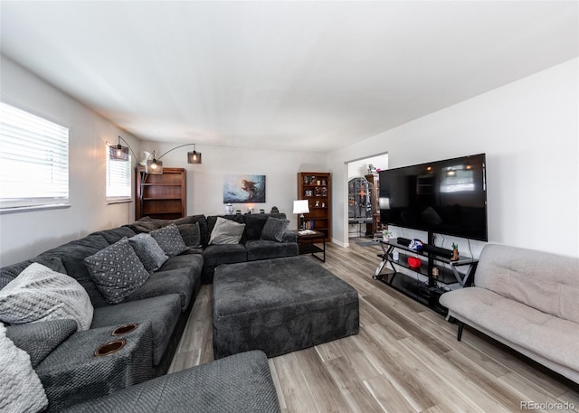 living area featuring light wood-style flooring