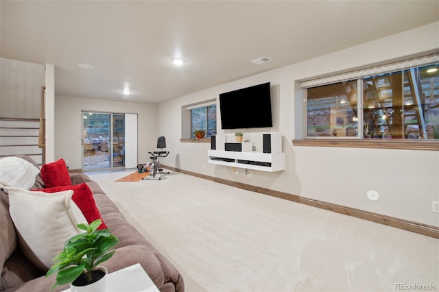 living room with carpet flooring