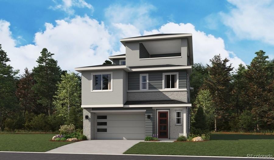 view of front facade featuring a front yard and a garage