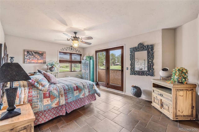 28098 Green Valley Ln, Conifer, CO 80433 - bedroom featuring access to outside, baseboards, and ceiling fan