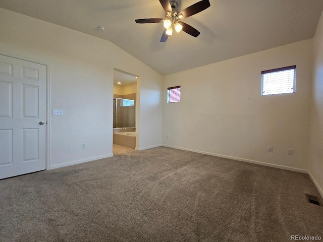 483 W 172nd Pl, Broomfield, CO 80023 - carpeted empty room with vaulted ceiling, a ceiling fan, and baseboards