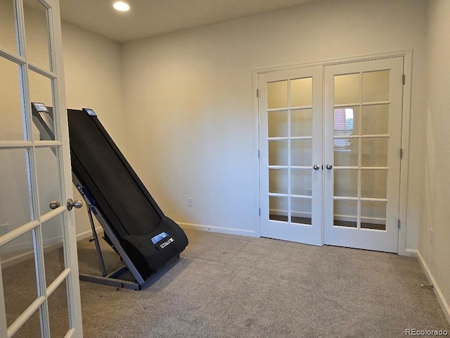 483 W 172nd Pl, Broomfield, CO 80023 - exercise area featuring french doors, carpet flooring, baseboards, and recessed lighting