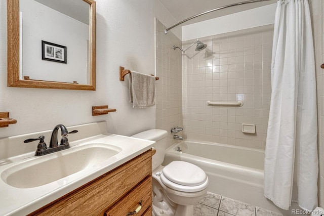 7479 Pierce St, Arvada, CO 80003 - full bathroom featuring shower / bathtub combination with curtain, vanity, and tile patterned floors