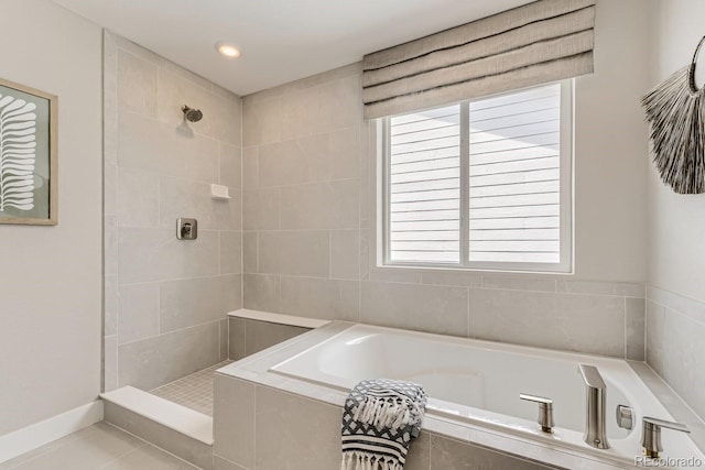 17719 Prairie Peak Trl, Parker, CO 80134 - bathroom with a garden tub and a tile shower