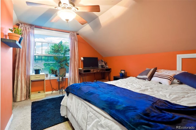 4210 S Fox St, Englewood, CO 80110 - bedroom featuring carpet flooring, lofted ceiling, a ceiling fan, and baseboards