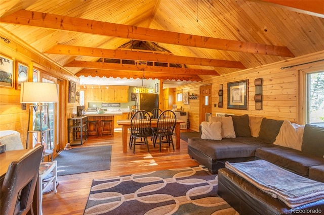 4745 Forest Ln, Howard, CO 81233 - living area featuring wooden ceiling, wooden walls, and light wood finished floors
