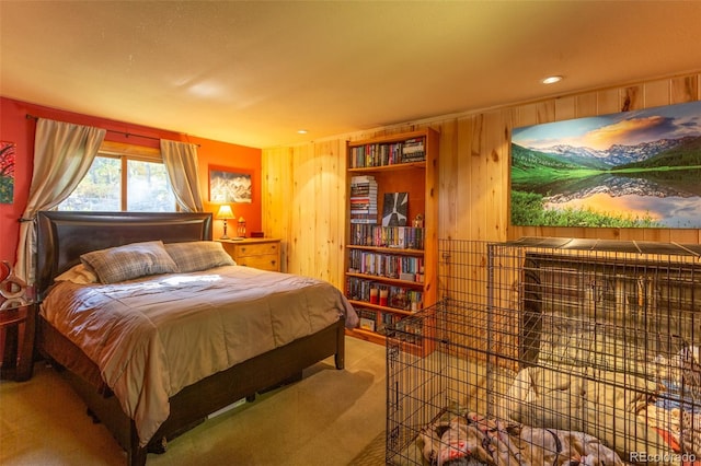 4745 Forest Ln, Howard, CO 81233 - carpeted bedroom featuring wood walls