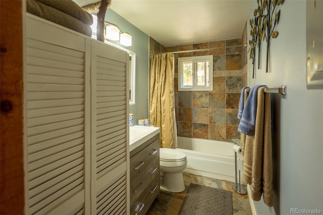 4745 Forest Ln, Howard, CO 81233 - full bath with toilet, shower / bath combo, vanity, and stone finish floors