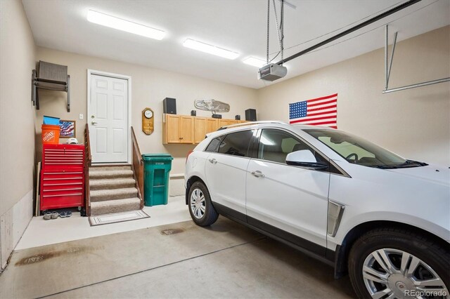 garage with a garage door opener