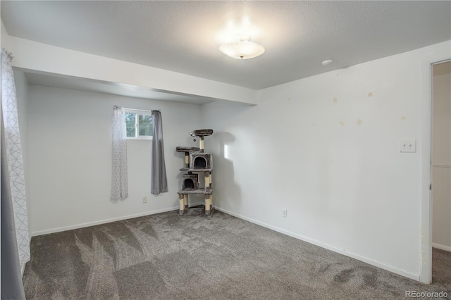 empty room with carpet and a textured ceiling