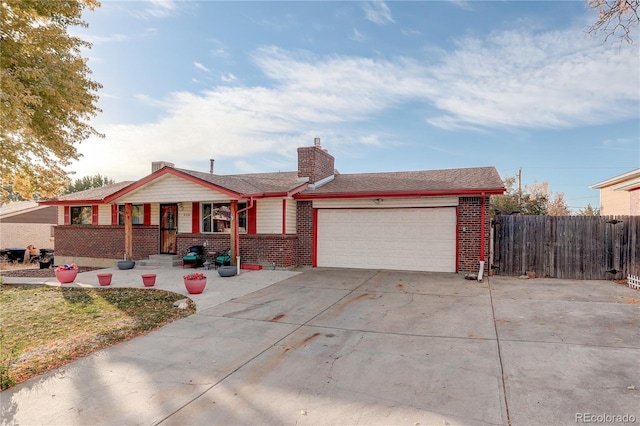 single story home featuring a garage and covered porch