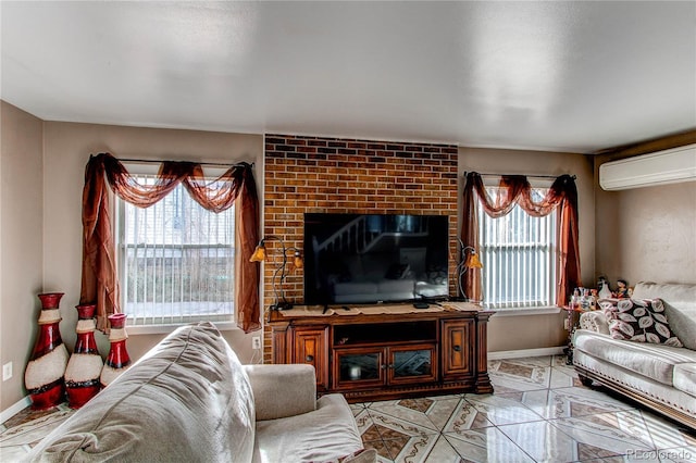 living room featuring a wall mounted AC