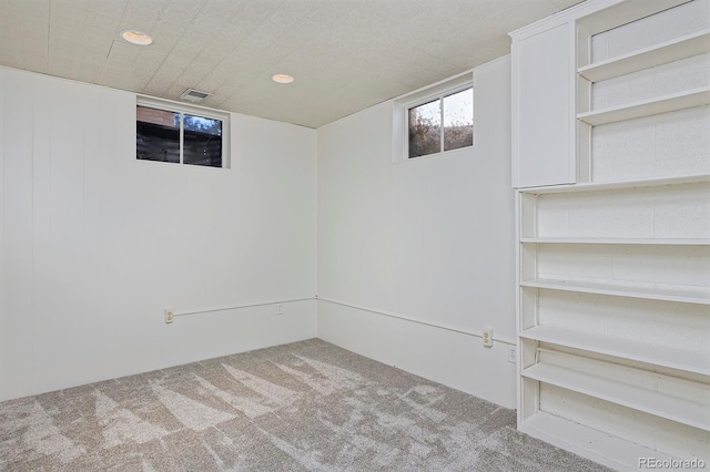 basement with light carpet